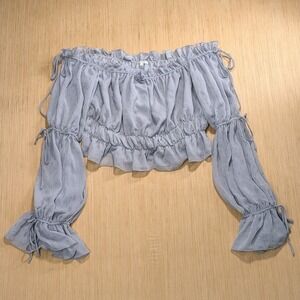 Tularosa Revolve Crop‎ Top White Sands Gray Off Shoulder Ruffle Boho Women's XL